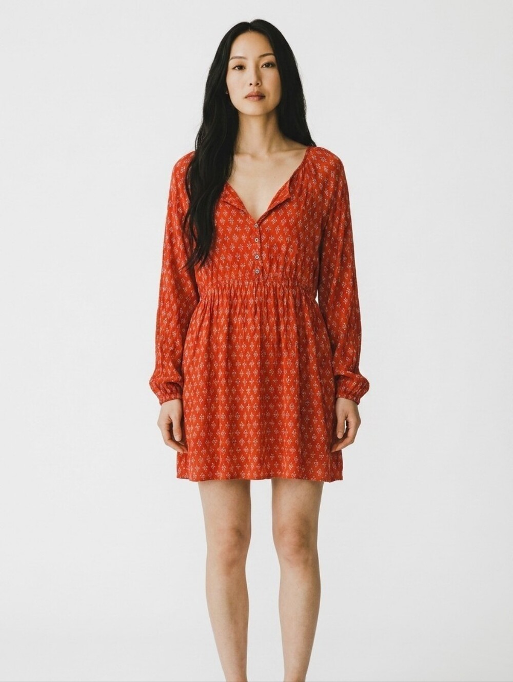 Billabong Women's Rusty Red Long-Sleeve Dress Gauzy Lightweight Sz L EUC
